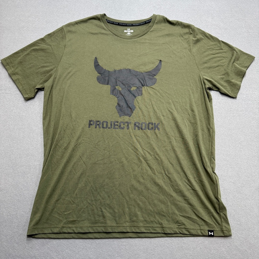Under Armour T-Shirt Men's 2XL Olive Green Brahma Bull Project Rock Short Sleeve